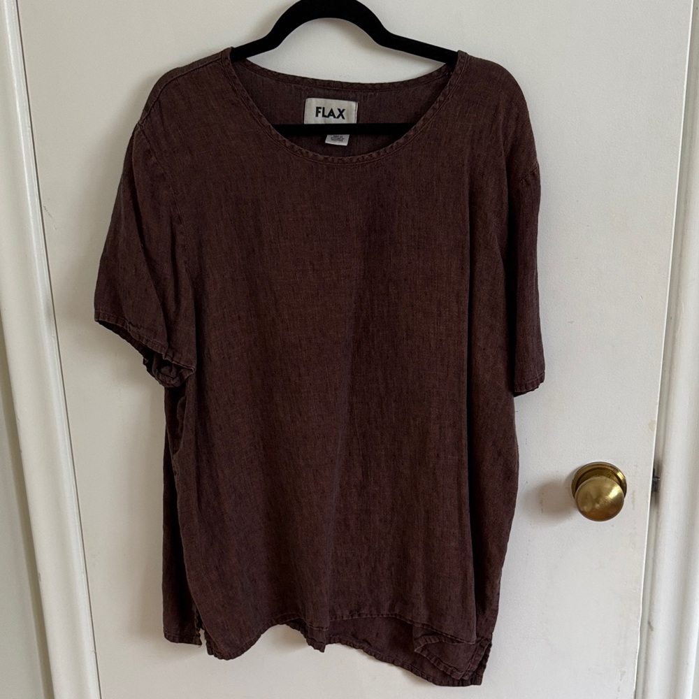 Flax Brown Short-Sleeve Linen Blend Top
